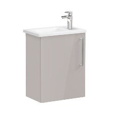 Vitra Root 66344 Lavabo Dolabı, Kapaklı, 45 Cm, Kompakt, Sağdan Armatür Delikli, Parlak Sahra Beji, Köşeli Lavabolu, Sol